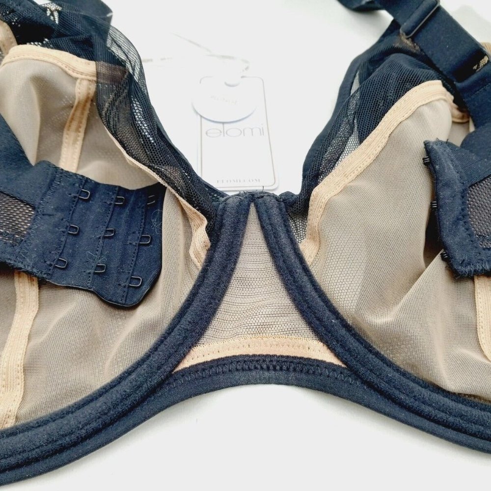 Elomi 301202 Kintai Peek A Boo Underwire Plunge Bra Black Size 32JJ US 32N - Picture 9 of 10